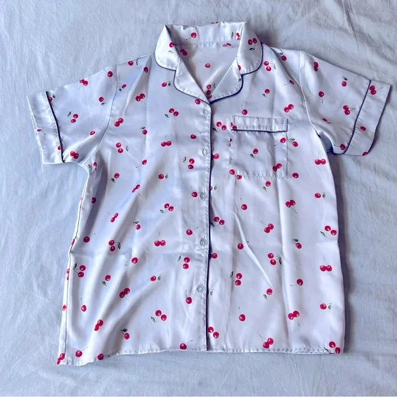 Uniqlo sister brand GU - lounge wear pajama set, light blue with cherries - Picture 3 of 7